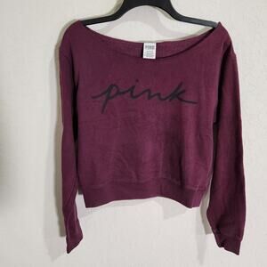 VS PINK "Hot Girl Everyday" Off-Shoulder Sweatshirt - Burgundy Red/Purple Small